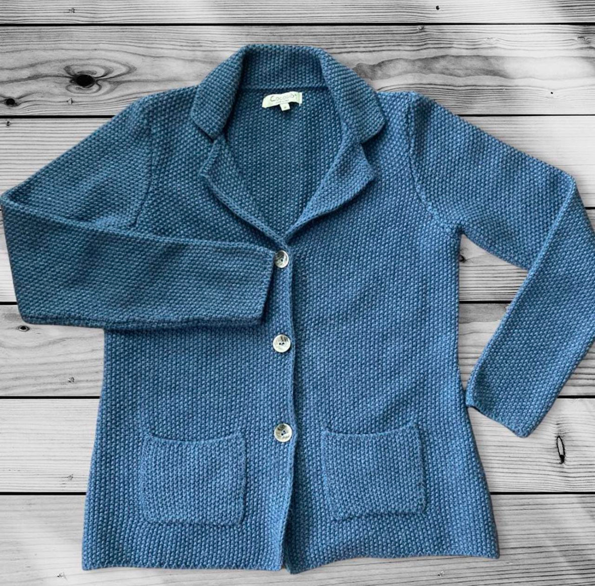 COCOGIO Vintage Made in Italy Women’s Knit Blue Cardigan Blazer Sweater 