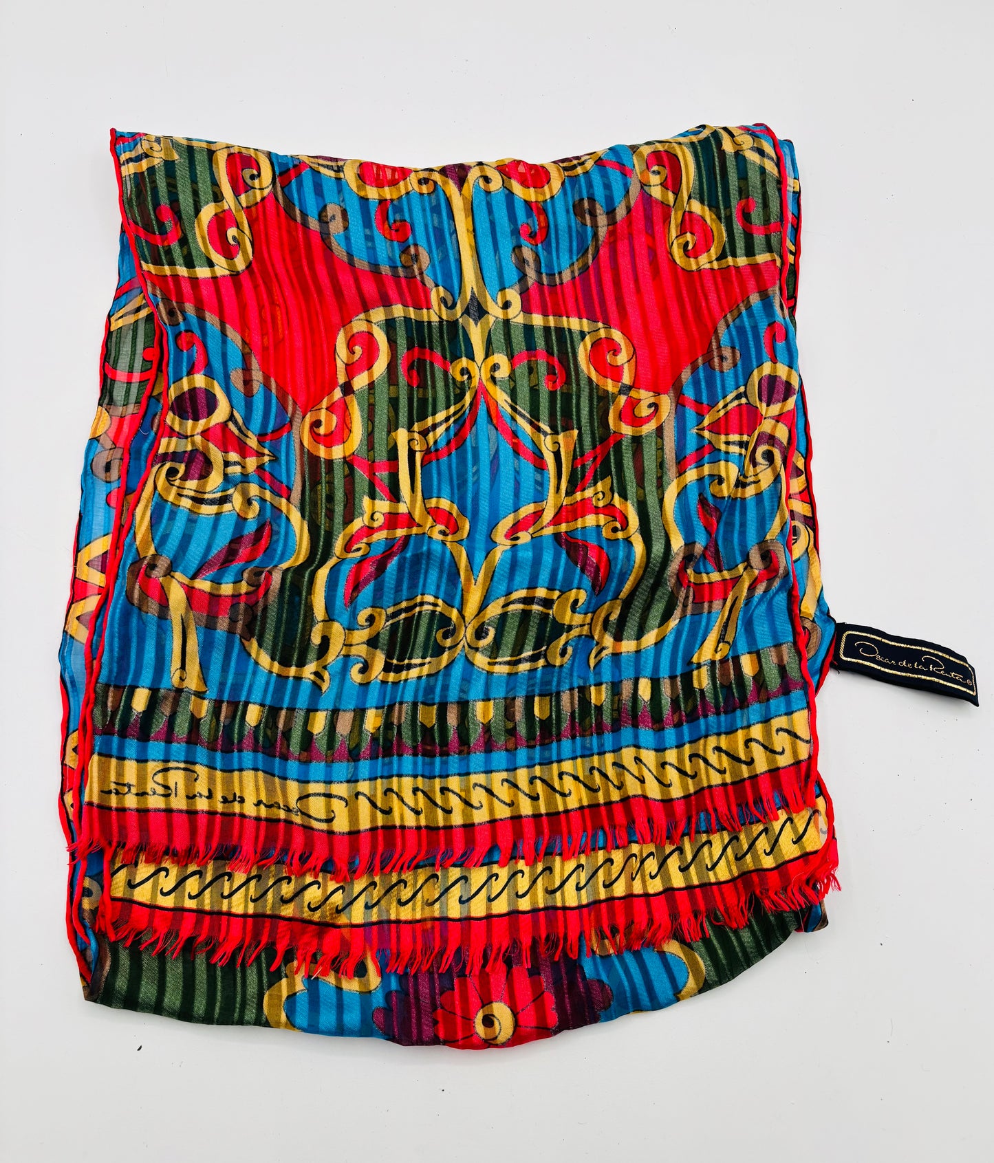 Vintage Oscar de la Renta Scarf – Stained Glass Design – Elegant Designer Accessory 