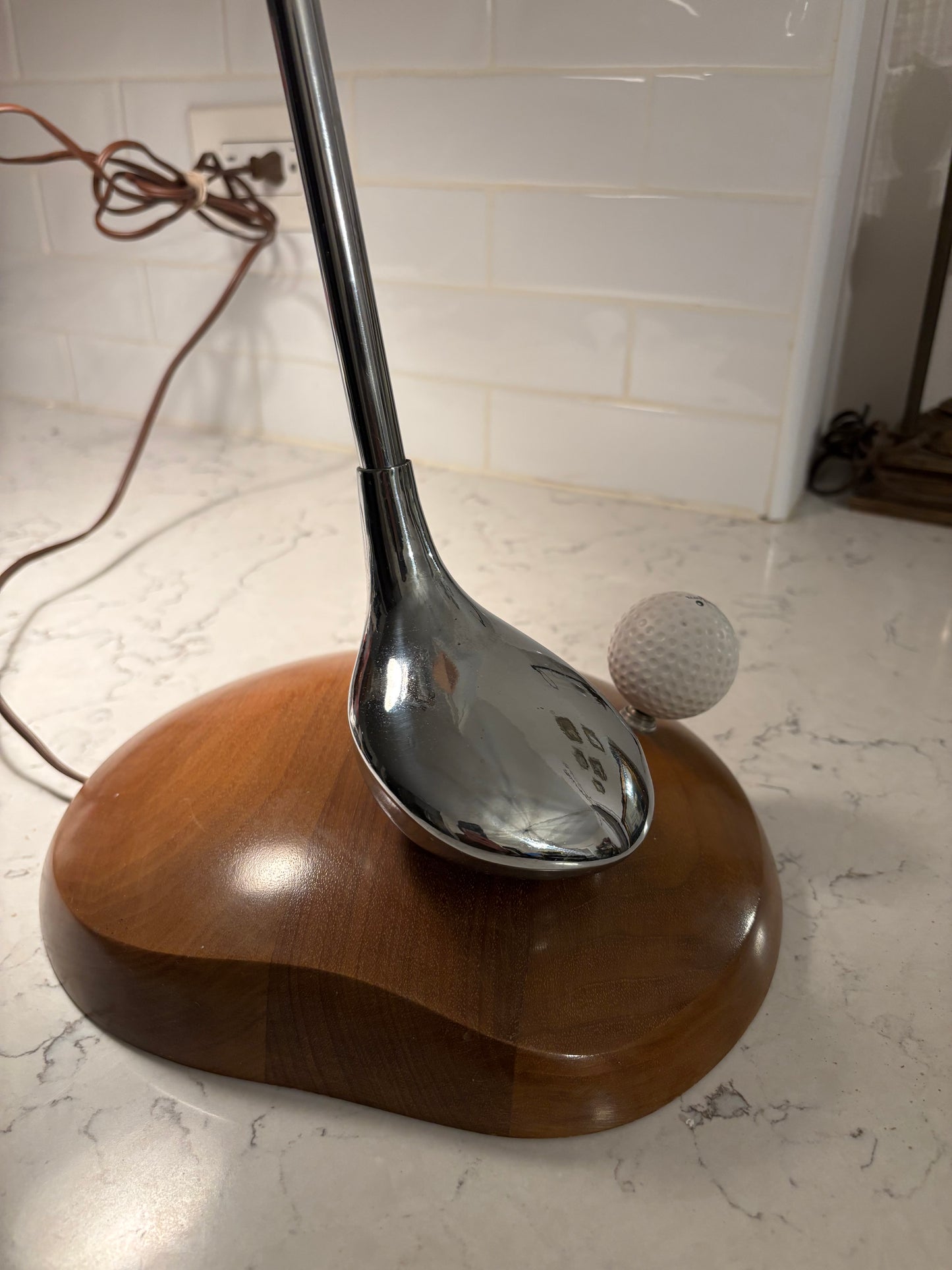 Mid Century Rare Golf Wood and Chrome Lamp 