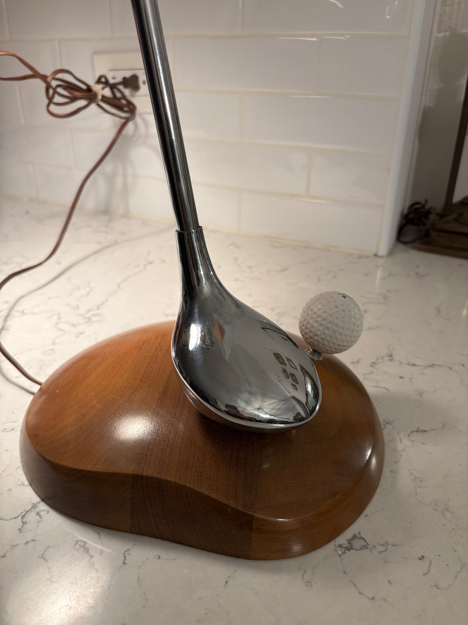 Mid Century Rare Golf Wood and Chrome Lamp 