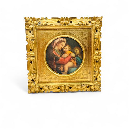 One Pair of Golden Raphael's Madonna Sedia in Florentine and Modanna Italian Frames 