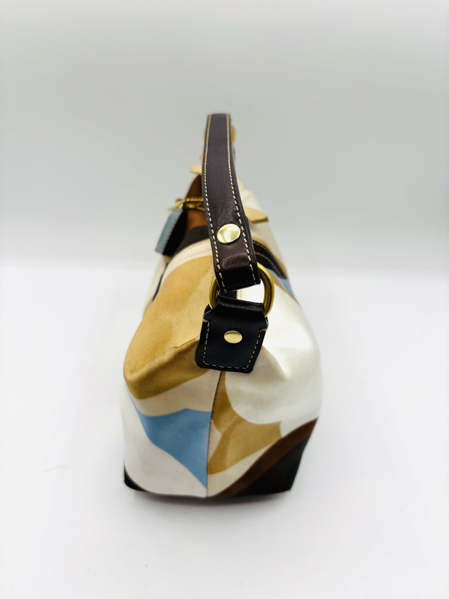 Coach Madison Satin Scarf Print Optic Art Mini Blue Brown & Beige Bag Pouch 