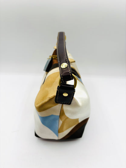Coach Madison Satin Scarf Print Optic Art Mini Blue Brown & Beige Bag Pouch 