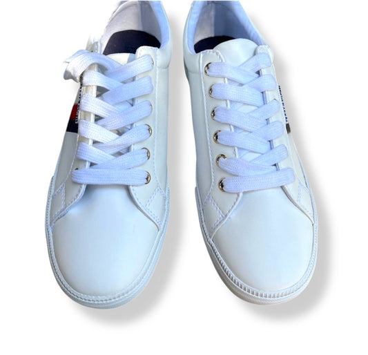 Like New Tommy Hilfiger White Sneakers with Blue and Red Accents – Women’s Casual Shoes 