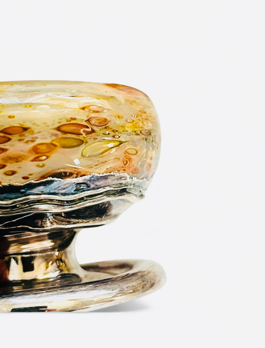 King David 925 Sterling Silver and Marbled Glass Cup, Candleholder, and Wine Glass Tableware 