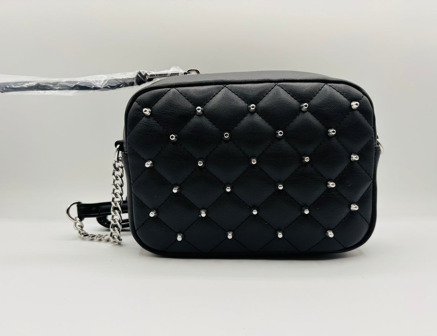 Rebecca Minkoff Women's Black Leather Diamond Quilted Studded Crossbody Bag 