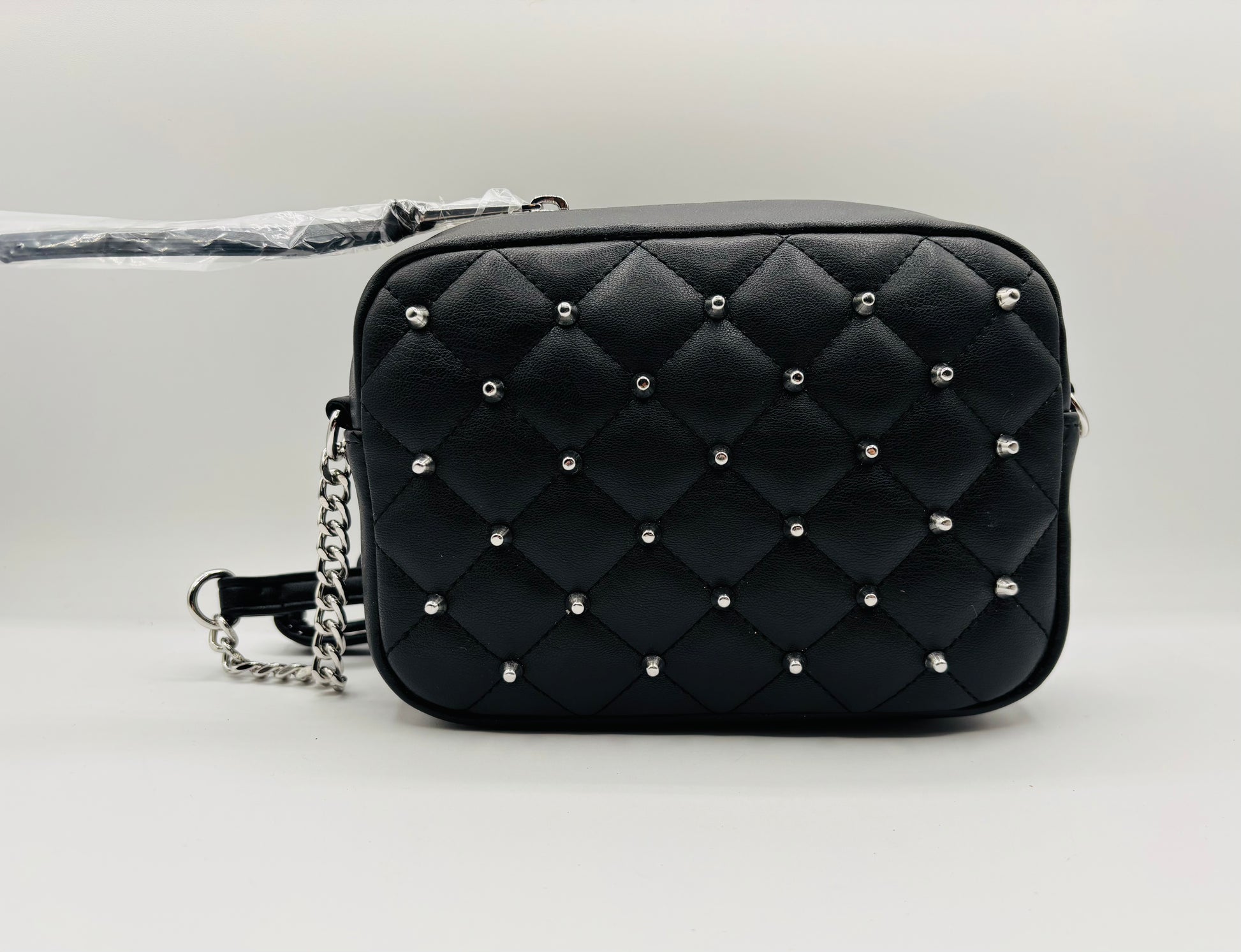 Rebecca Minkoff Women's Black Leather Diamond Quilted Studded Crossbody Bag 