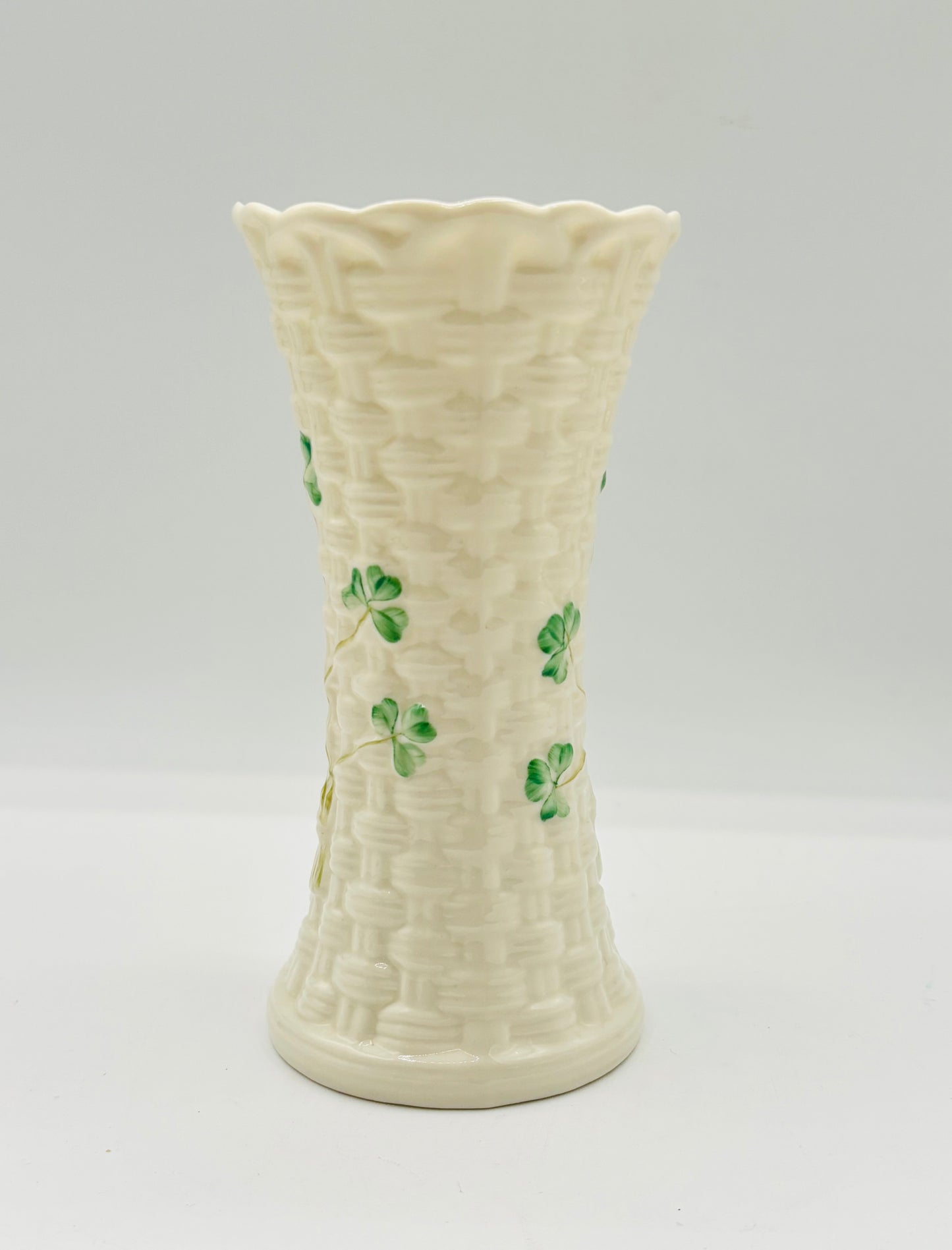 Vintage Belleek Irish Pottery Shamrock Vase 