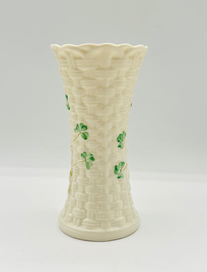 Vintage Belleek Irish Pottery Shamrock Vase 