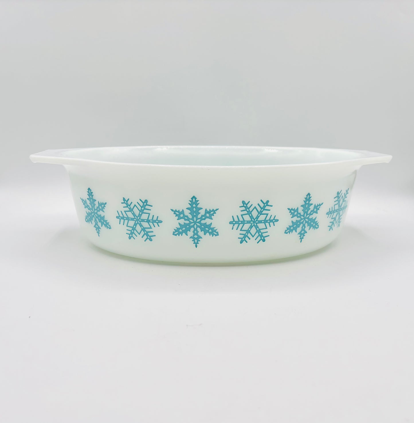 Vintage Pyrex Blue Snowflake White Casserole Dish 