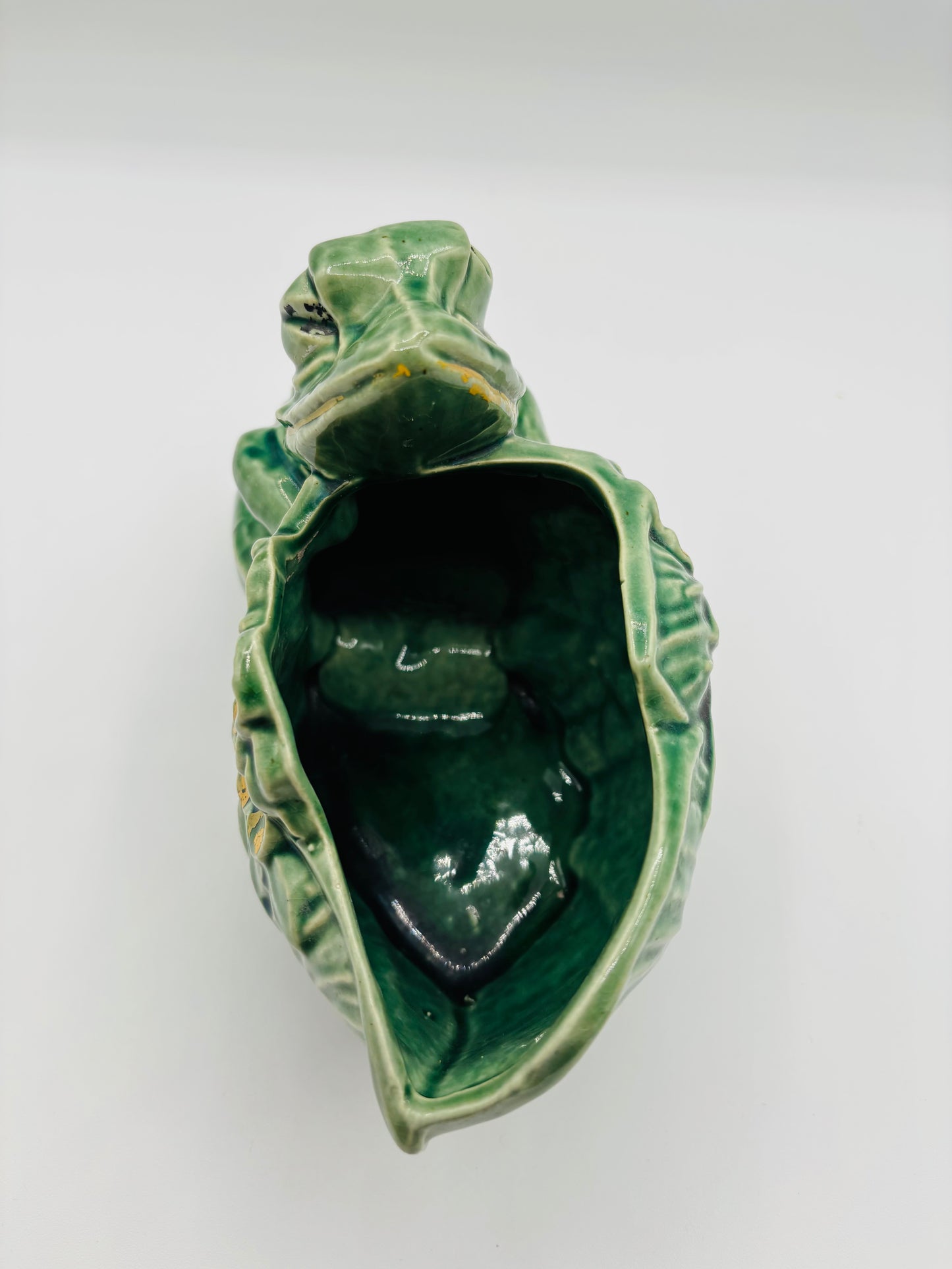 Rare Vintage McCoy Smiling Frog Lotus Green Pottery Planter (circa 1950s) 