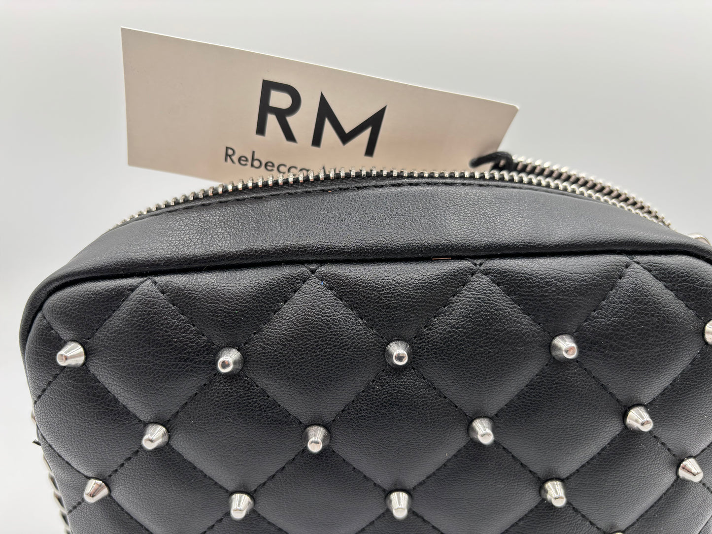 Rebecca Minkoff Women's Black Leather Diamond Quilted Studded Crossbody Bag 