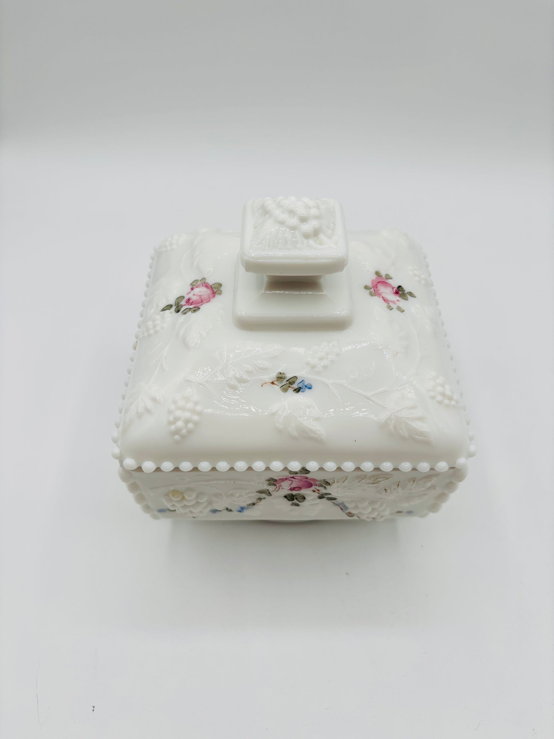 Westmoreland Beaded Grape Vanity Powder Jar Glass Box 