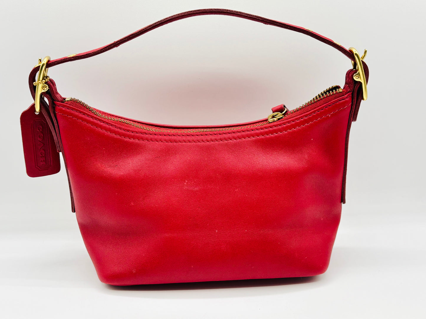 Vintage Coach Red Leather Demi Pouch Shoulder Bag 