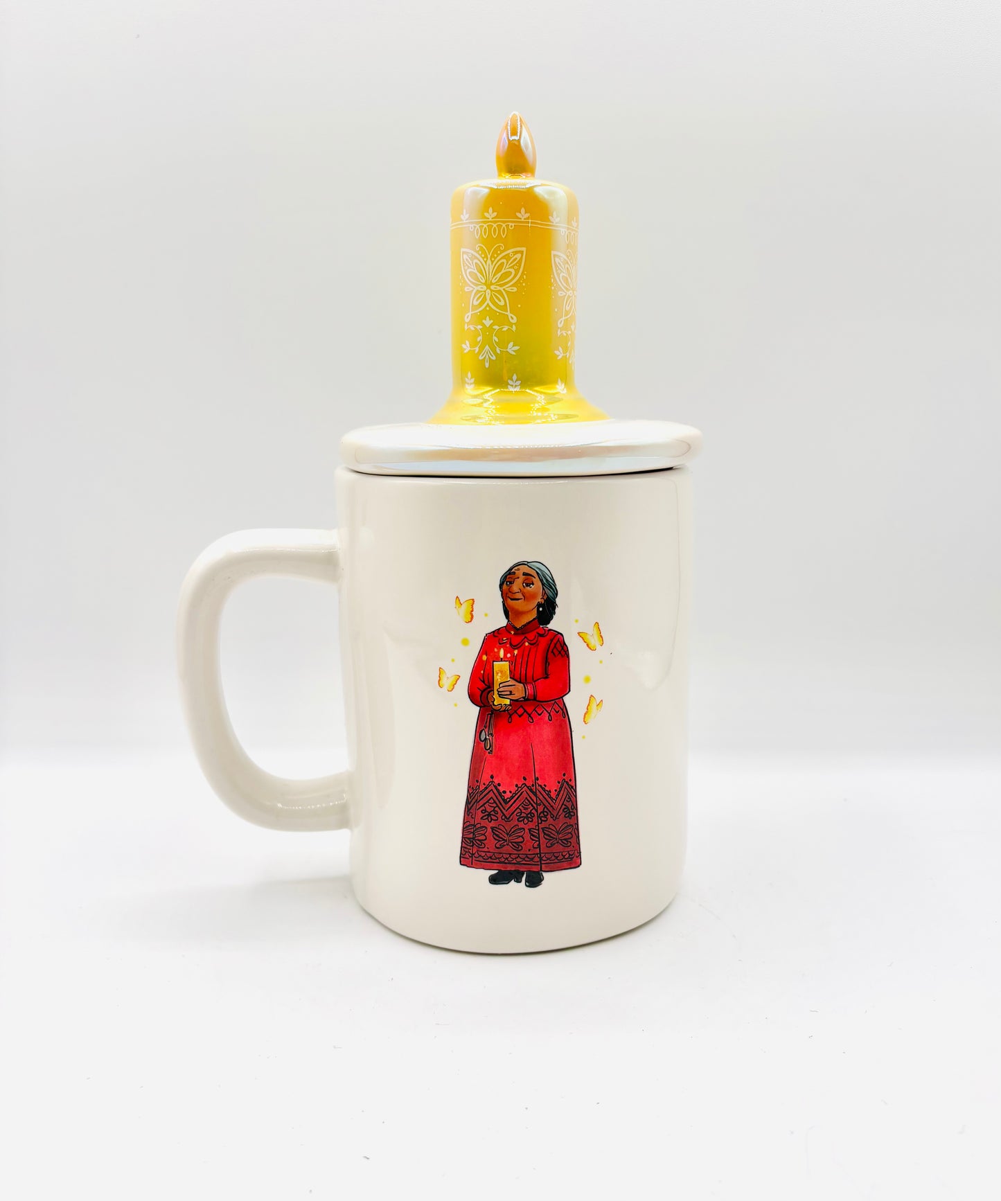 Rae Dunn Disney Encanto "ABUELA" Iridescent Mug with Candle Topper 