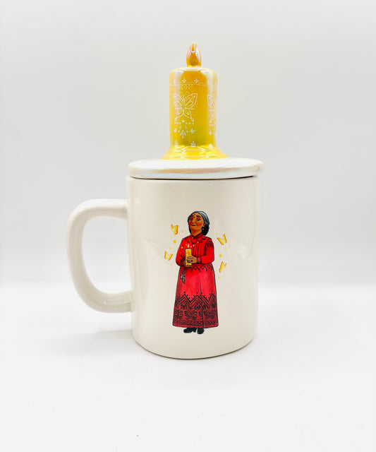 Rae Dunn Disney Encanto "ABUELA" Iridescent Mug with Candle Topper 