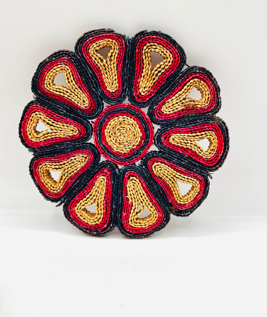 Vintage 1970s Woven Colorful Grass Raffia Trivet Set of 4 