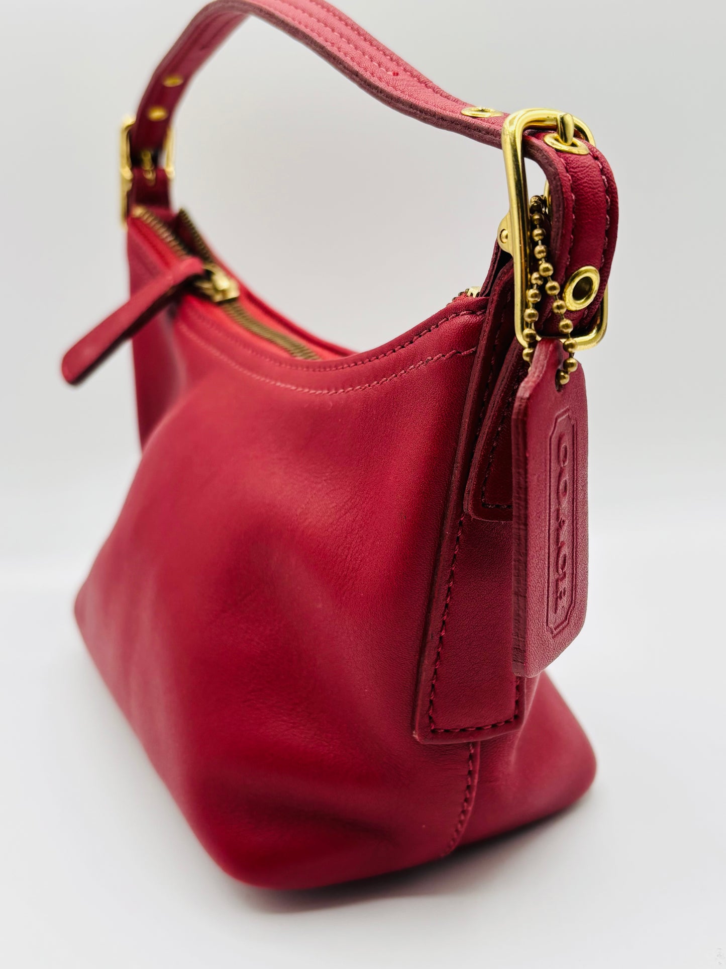 Vintage Coach Red Leather Demi Pouch Shoulder Bag 