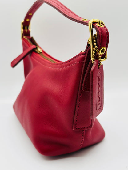 Vintage Coach Red Leather Demi Pouch Shoulder Bag 