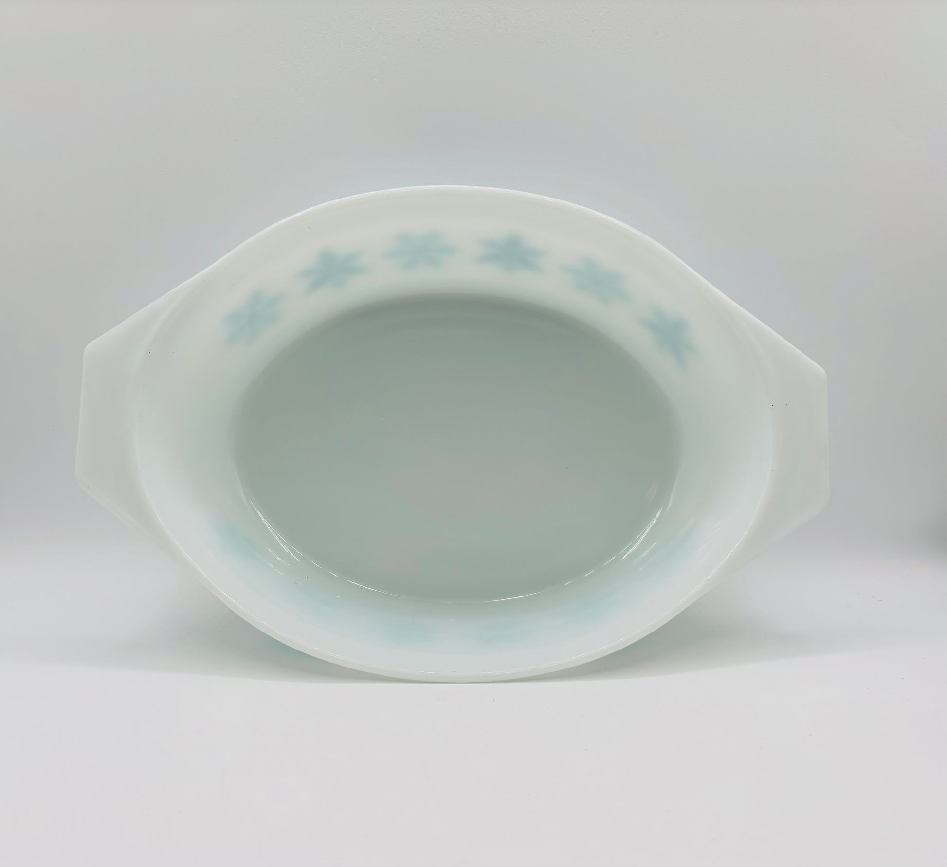 Vintage Pyrex Blue Snowflake White Casserole Dish 