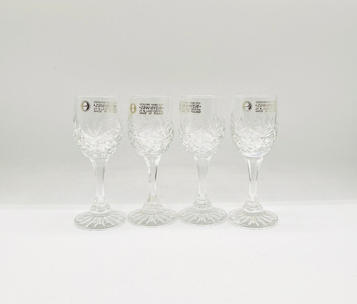 Set of 4 Vintage Zawiercie MONICA Crystal Wine Glasses 