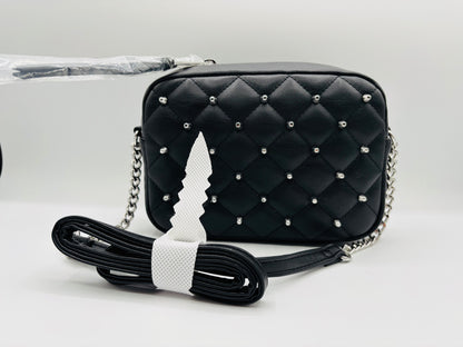 Rebecca Minkoff Women's Black Leather Diamond Quilted Studded Crossbody Bag 