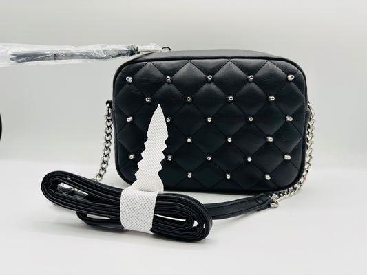 Rebecca Minkoff Women's Black Leather Diamond Quilted Studded Crossbody Bag 