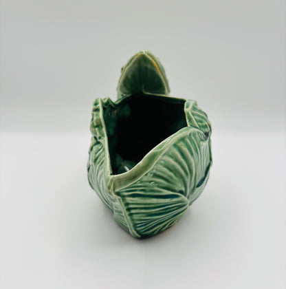 Rare Vintage McCoy Smiling Frog Lotus Green Pottery Planter (circa 1950s) 