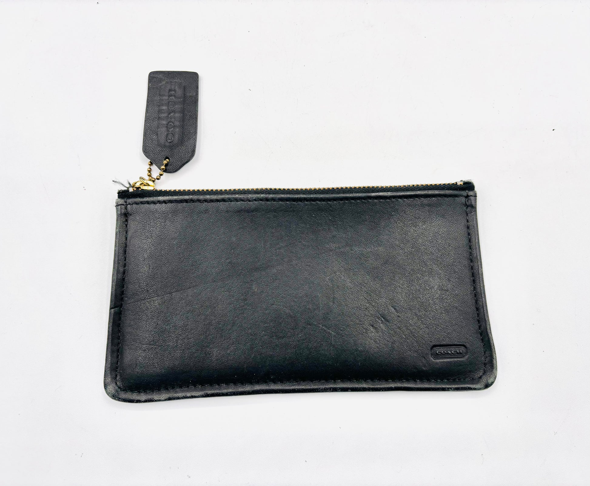 Coach Black Leather Skinny Vintage Pouch with Zipper 