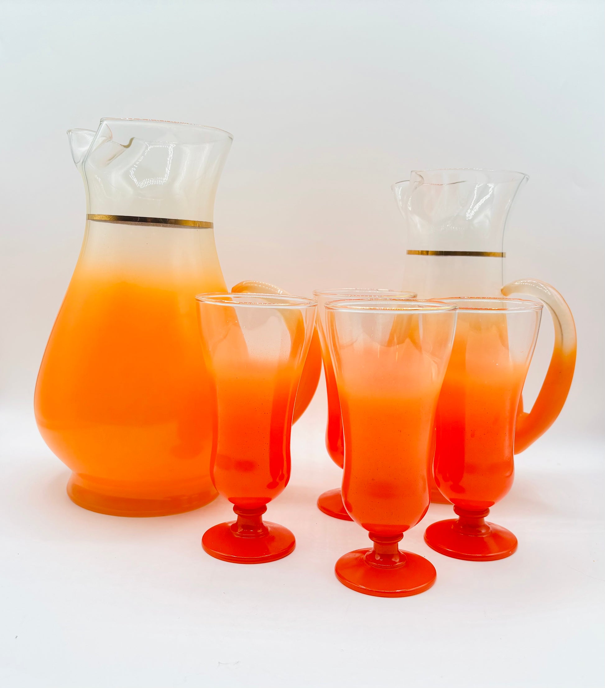 6 Piece Vintage Blendo Ombré Frosted Orange Drinking Glass Set (circa 1960s) 