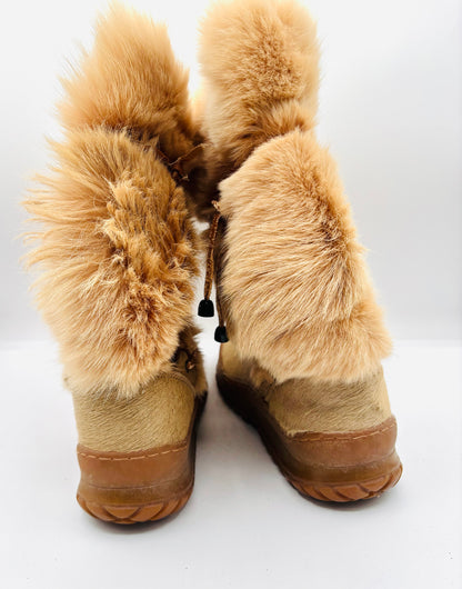 Vintage Oscar Sport “Winna” Wool-Lined Fur Tan Boots — Women’s EU 40 Made in Italy 