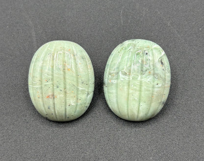 Vintage Molded Plastic Resin Green Melon Jade-Like Bead Earrings