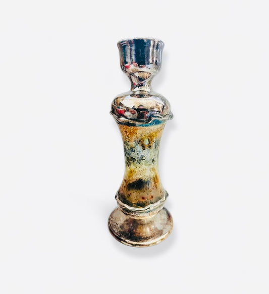 King David 925 Sterling Silver and Marbled Glass Cup, Candleholder, and Wine Glass Tableware 