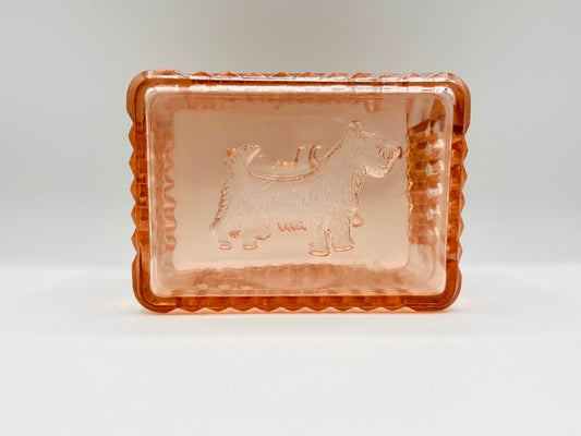 Vintage Pink Depression Scottish Terrier Glass Box 