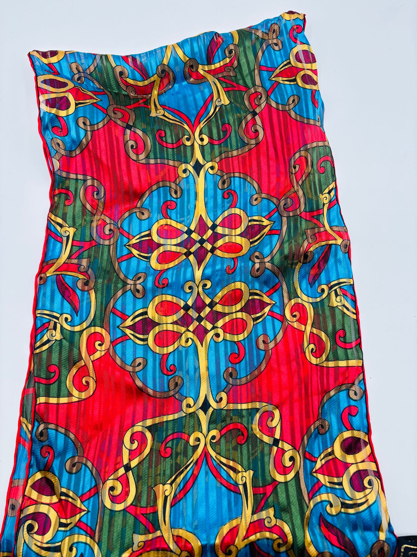 Vintage Oscar de la Renta Scarf – Stained Glass Design – Elegant Designer Accessory 