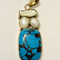 Handcrafted Turquoise & Pearl Accents Sterling Silver Pendant 