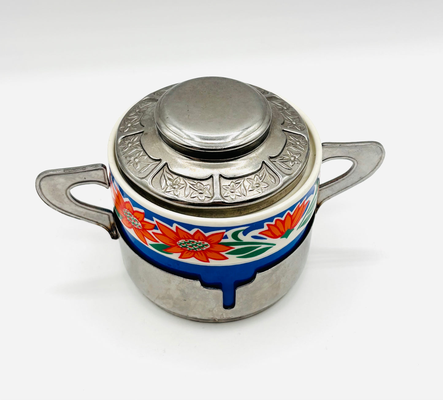 Vintage Weidmann Porcelain & Stainless Steel Sugar Bowl 