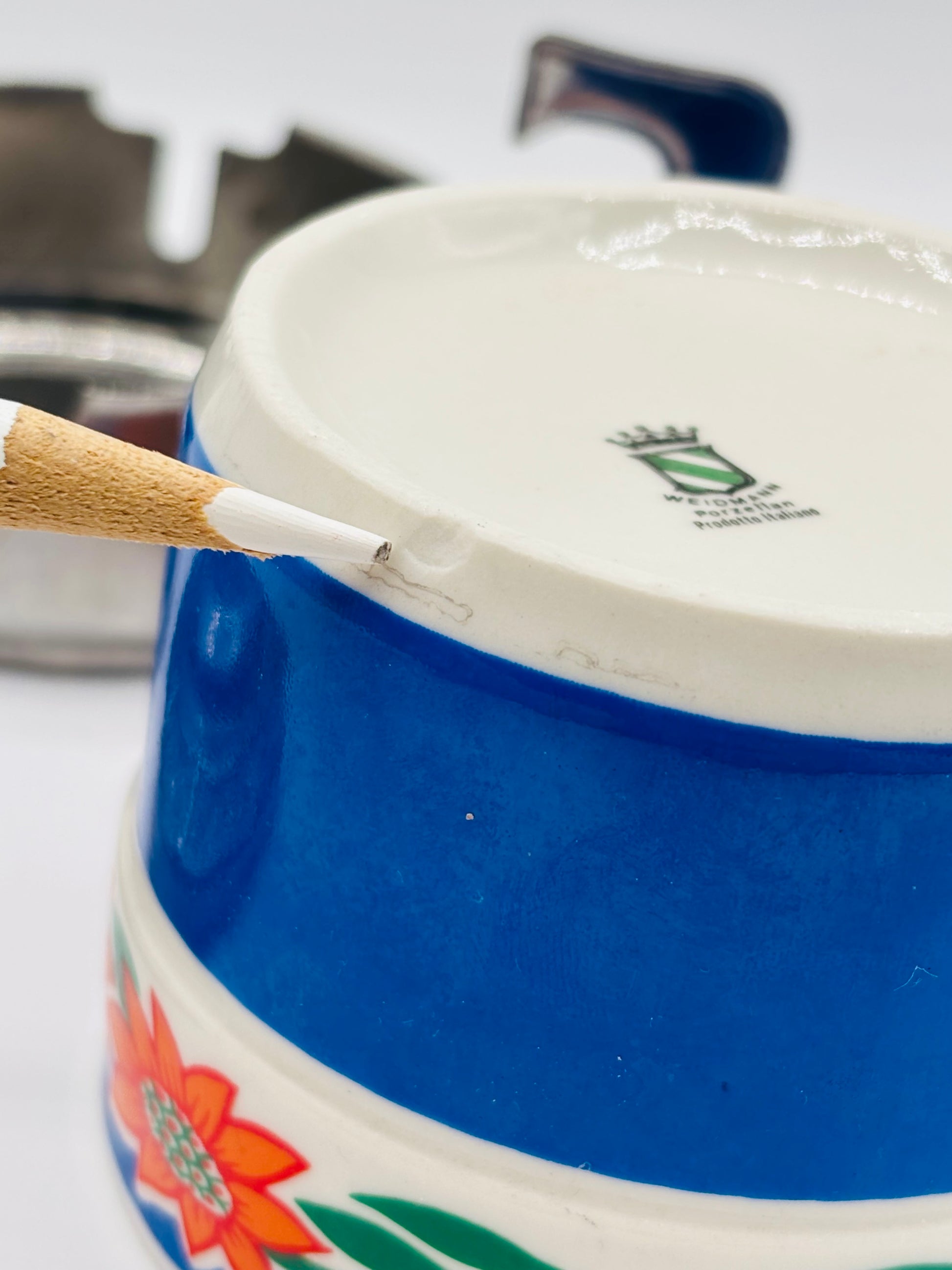 Vintage Weidmann Porcelain & Stainless Steel Sugar Bowl 