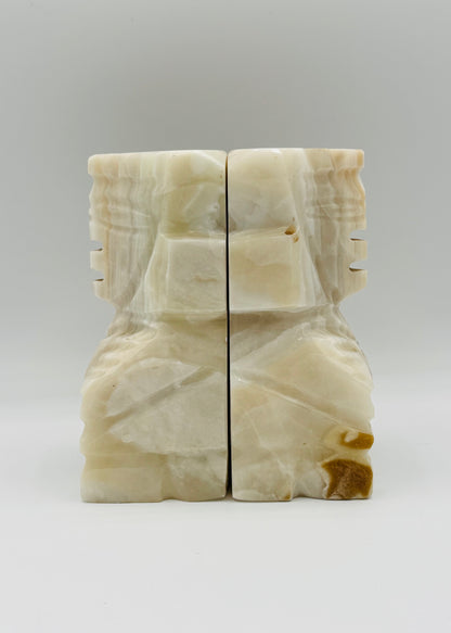 Vintage Aztec Inspired Carved Onyx Marble Bookends 