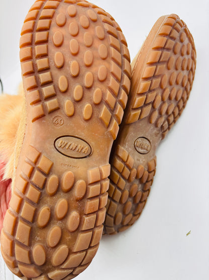 Vintage Oscar Sport “Winna” Wool-Lined Fur Tan Boots — Women’s EU 40 Made in Italy 