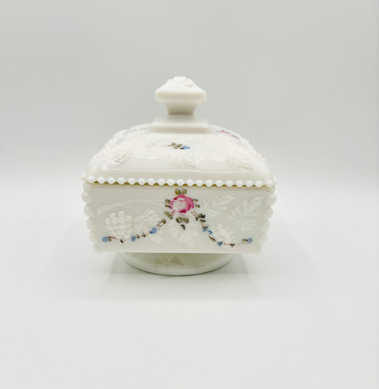 Westmoreland Beaded Grape Vanity Powder Jar Glass Box 