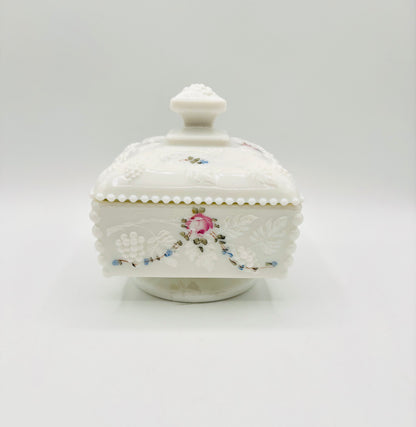 Westmoreland Beaded Grape Vanity Powder Jar Glass Box 