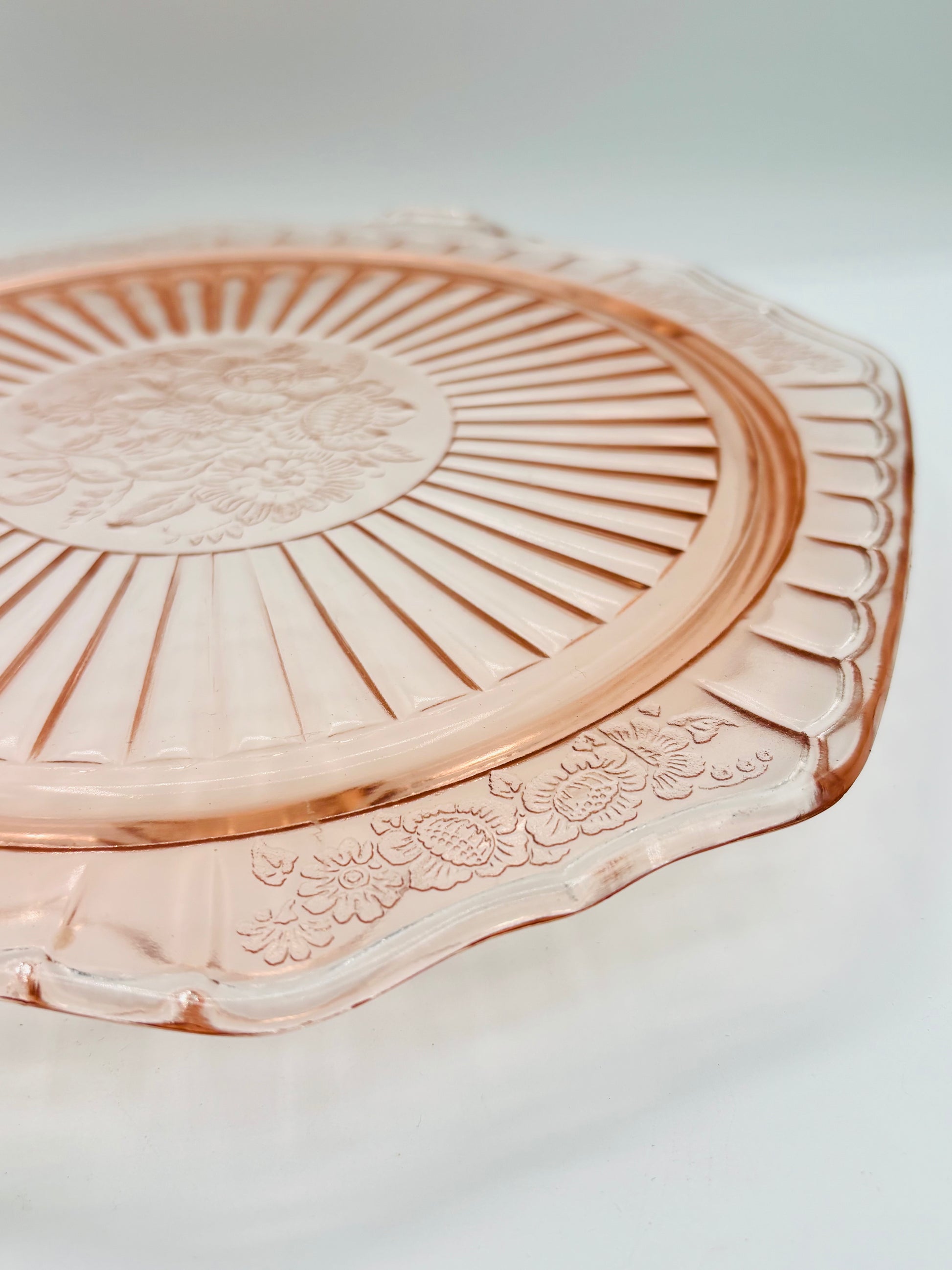 Vintage Anchor Hocking Pink Glass Mayfair Footed Cake Platter (circa 1930s) 