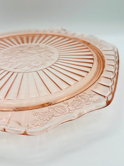 Vintage Anchor Hocking Pink Glass Mayfair Footed Cake Platter (circa 1930s) 