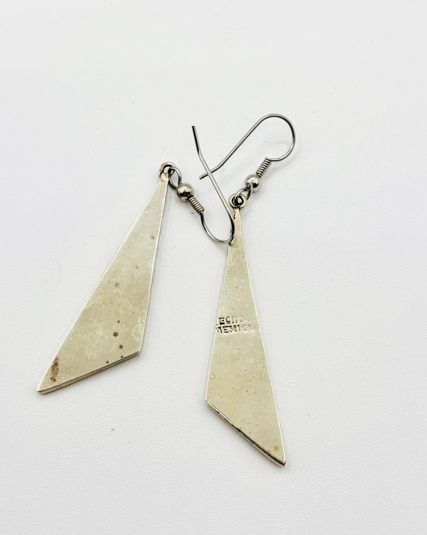 Vintage Mexican Alpaca Silver Turquoise Dangle Earrings 