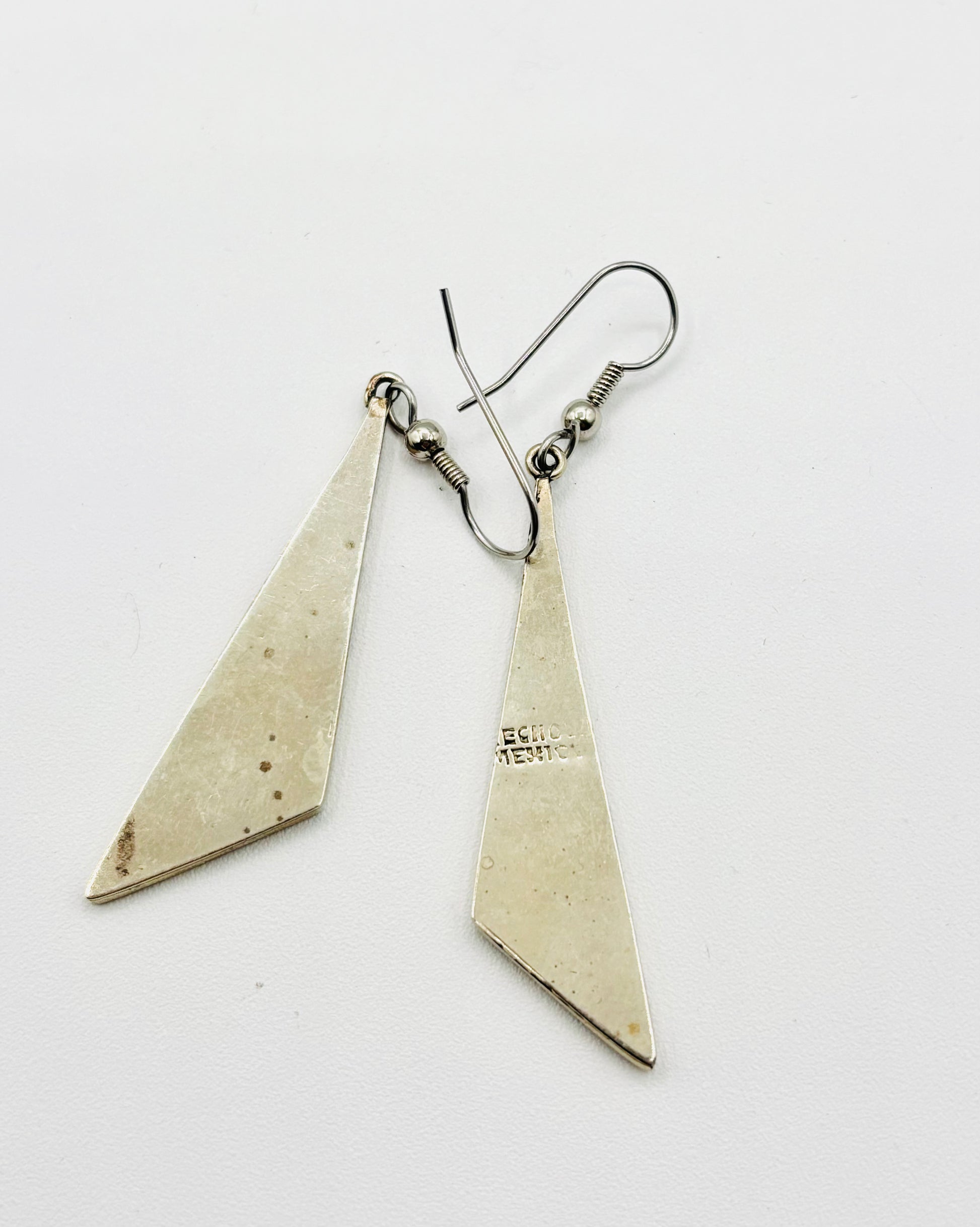 Vintage Mexican Alpaca Silver Turquoise Dangle Earrings 