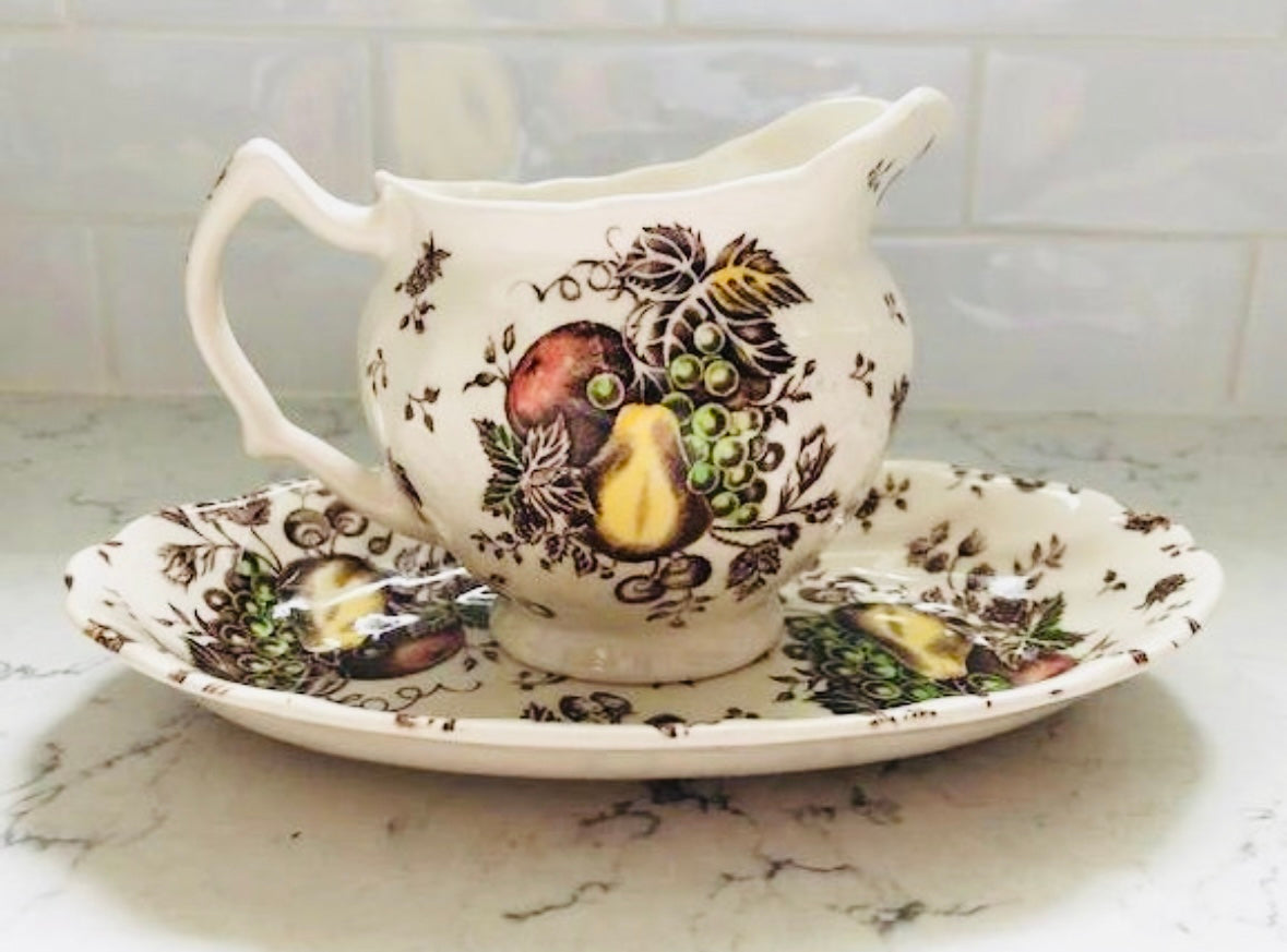 2 Piece Vintage Johnson Brothers Autumn Delight Creamer Pitcher and Plate 