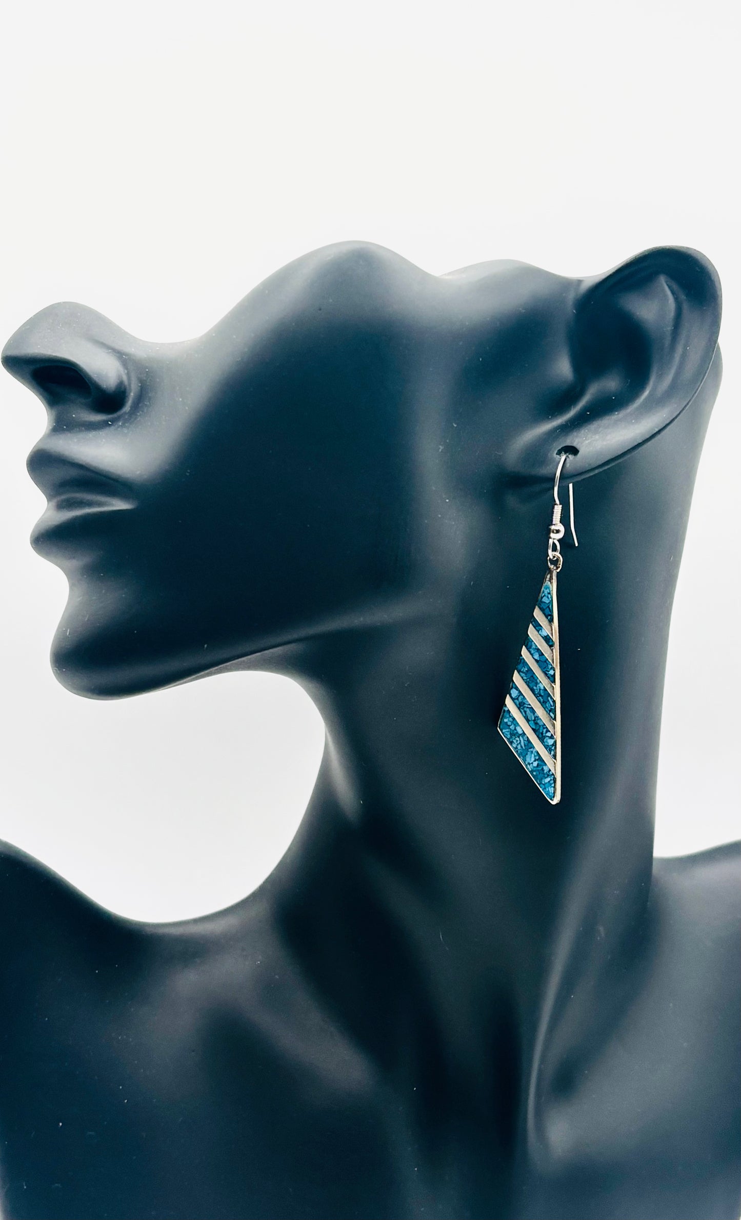 Vintage Mexican Alpaca Silver Turquoise Dangle Earrings 