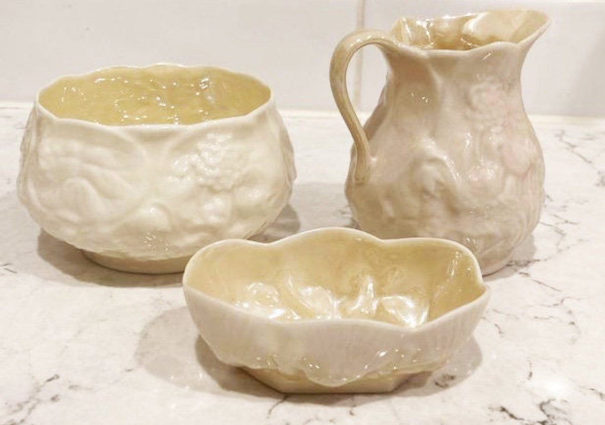 Set of 3 Antique Fine Porcelain Serving Pieces by Belleek (circa 1920s-1940s) 