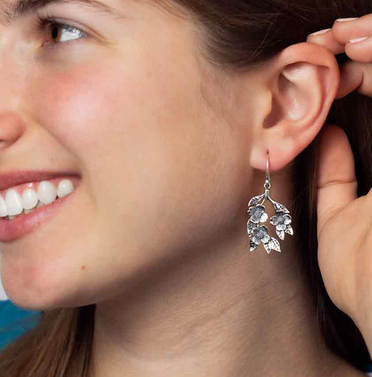 Dogwood Flowers Sterling Silver Dangle Earrings 